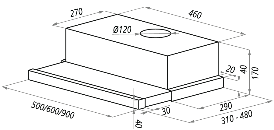 Фото Вытяжка телескопическая VS light (галоген) 50 (500х310(480)хh170) от производителя Maunfeld в Геническе по цене 5 600 ₽