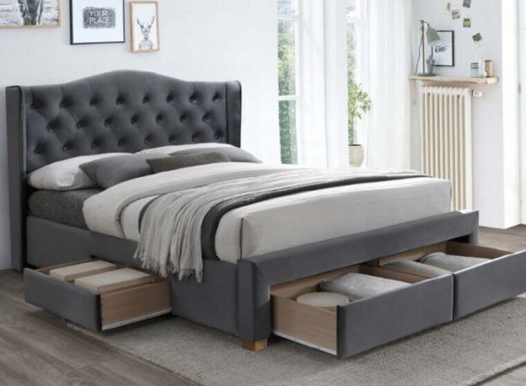 Фото Кровать двуспальная Signal Aspen velvet bluvel II (СМ 160х200) c ортопедическим основанием от производителя Signal в Геническе по цене 99 730 ₽